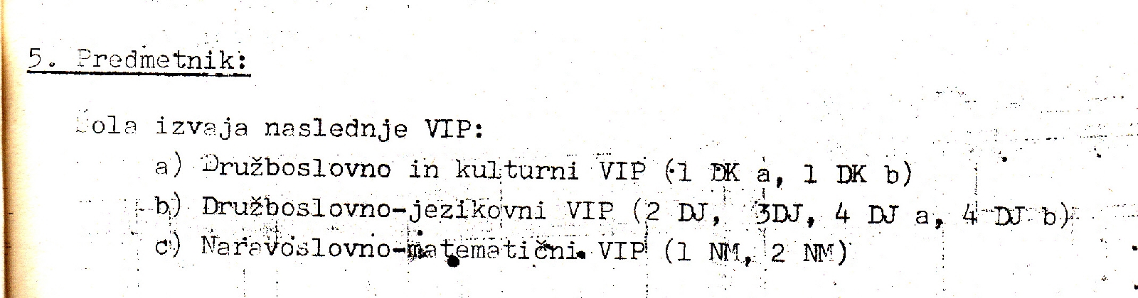 Predmetnik v šolskem letu 1988/89