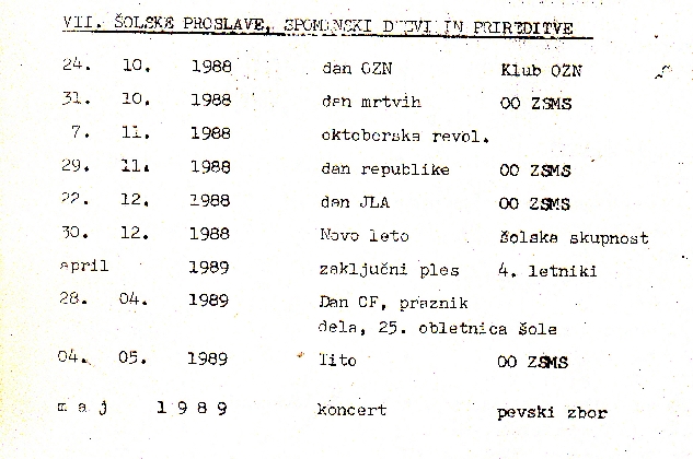 Šolske proslave, spominski dnevi in prireditve